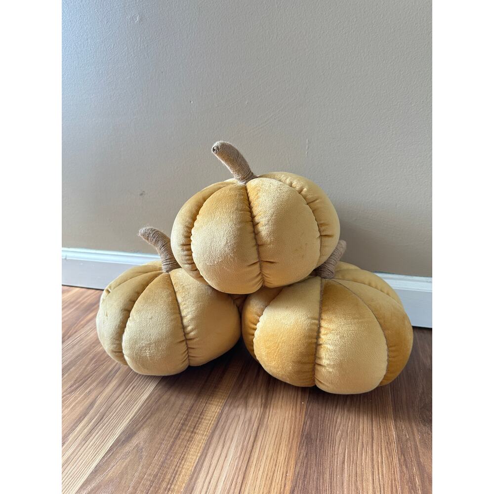 Set of 3 Soft Suede Velvet Style Orange Pumpkins Decor